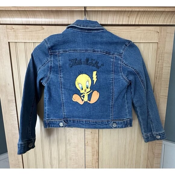 Girls Looney Tunes Tweety Bird Denim Jean Jacket XS 4 5 Blue - Picture 6 of 6
